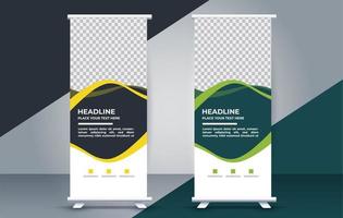 Roll up standee banner template with modern shapes vector