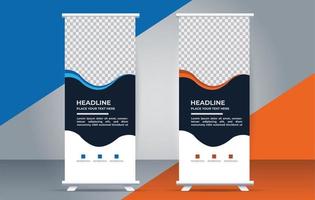 Roll up banner template with modern shapes vector