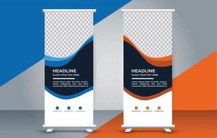 Roll up standee banner template with modern shapes vector