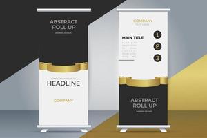 modern business roll up stand banner with golden ribbon vector