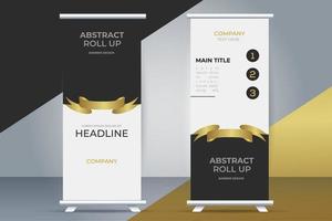 modern business roll up stand banner with golden ribbon vector