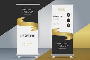 modern business roll up stand banner with golden ribbon vector