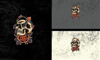 cabeza cráneo con rojo flores vector ilustración mascota plano diseño