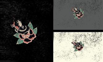 cabeza negro oso y rojo flores vector mascota diseño