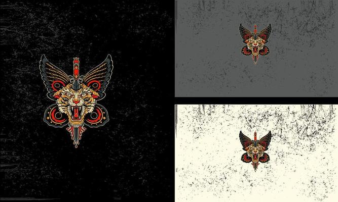 head tiger and butterfly vector mascot design