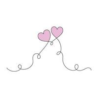 Aesthetic hearts continuous one line art drawing, valentines day concept, heart love couple outline artistic isolated. vector
