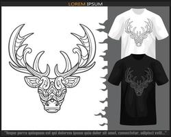 deer head mandala arts isolated on black and white shirt. vector