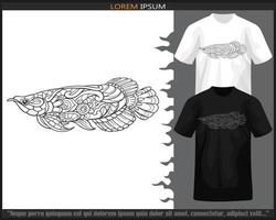 arowana fish mandala arts isolated on black and white t shirt. vector