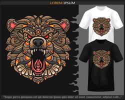 vistoso oso pardo oso cabeza mandala letras aislado en negro y blanco t camisa. vector