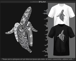 Monochrome color banana fruit mandala arts isolated on black and white t shirt. vector