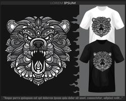 Monochrome color grizzly bear mandala arts isolated on black and white t shirt. vector