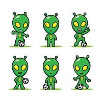 Cute soccer alien characters bundle suitable for kids products vector