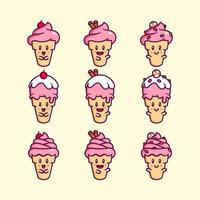 Cute ice cream cone characters bundle suitable for kids products vector