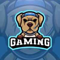 mascota de perro utilizando auricular juego de azar ese es adecuado para e-sport juego de azar logo modelo vector