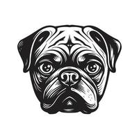 pug, vintage logo concept black and white color, hand drawn illustration vector