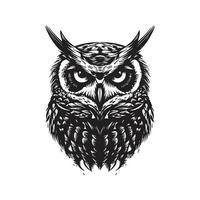 owl, vintage logo concept black and white color, hand drawn illustration vector