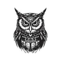 owl, vintage logo concept black and white color, hand drawn illustration vector