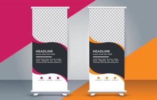 Roll up standee banner template with modern shapes vector