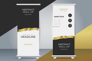 modern business roll up stand banner with golden ribbon vector
