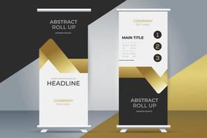 modern business roll up stand banner with golden ribbon vector