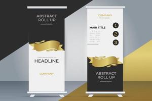 modern business roll up stand banner with golden ribbon vector