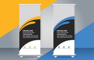 Roll up banner template with modern shapes vector