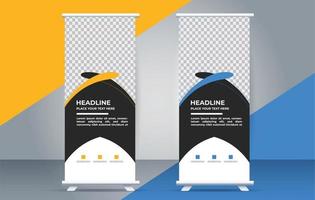 Roll up banner template with modern shapes vector