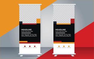 Roll up banner template with modern shapes vector