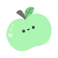 hand getekend schattig groen appel, schattig fruit karakter ontwerp in tekening stijl png