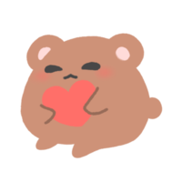 Hand-drawn Cute Brown Bear hug red Heart in doodle style png