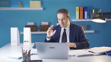 Tired Worker Working Overtime On Computer.  Unhappy Angry Businessman Office Overtime. Tired Businessman Frustrated Exhausted In The Office. video