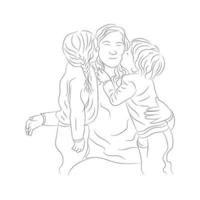 Happy mothers day line art mom and child love vector