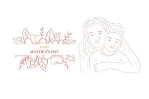 Happy mothers day line art mom and child love vector