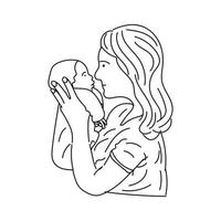 Happy mothers day line art mom and child love vector