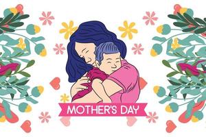 Happy mothers day celebration greeting card background  mom and child love vector