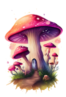 Magic mushroom in the forest with colorful, mushroom house, Magic mushroom watercolor, png