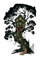 fantasía árbol casa, fantasía, casa, árbol, bosque, generativo ai png