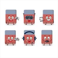 Eraser cartoon character are playing games with various cute emoticons vector