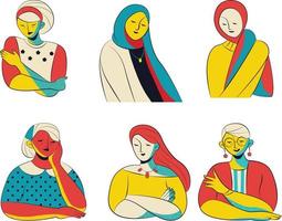 Set of muslim women with different nationalities. Vector illustration.