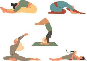 Set of yoga poses. Vector illustration isolated on a white background.