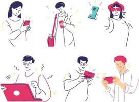 Set of people using gadgets. Vector illustration in a flat style.