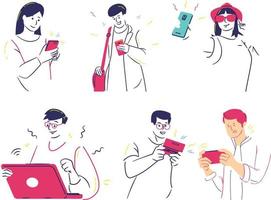 Set of people using gadgets. Vector illustration in a flat style.