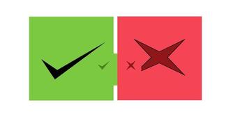 Check mark and X icon in trendy flat style. Yes No symbol color. vector