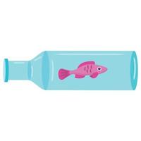Silhouette of a pink fish in a bottle. Ocean pollution concept. Flat cartoon icon for your design. Vector illustration isolated on white background.