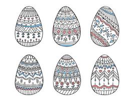 Hand drawn doodle color set with easter eggs. Easter zentangle. Vector eggs with ornament.