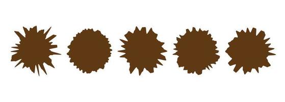 Brown round shapes with uneven, blurry edges in the form of a blot or paint stain. Flat abstract symbol of careless circular element. Vector illustration.