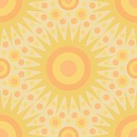 Vector seamless geometric pattern with suns and dots. Solar print.