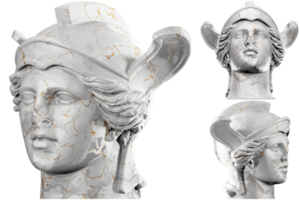 Majestic head of Athena Parthenos statue in stunning 3D render png