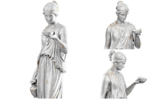 3D render of a historical bust statue with stone texture and gold accents. Ideal for historical design projects. png