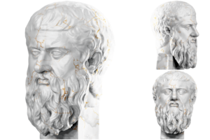 3d rendere di un' storico fallimento statua con pietra struttura e oro accenti. ideale per storico design progetti. png